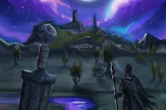 create a cinematic fantasy and scifi illustrations