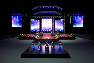 create futuristic event stage design for concert party,led screen display layout