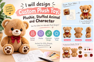 design custom plush toy, plushie, stuffed animal and character