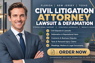 be your florida nj tx litigation attorney for lawsuits, torts and defamation