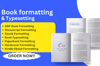 do manuscript formatting, kdp book formatting, typesetting, ebook formatting