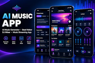 develop ai music generator, beat maker, dj mixer and music streaming app