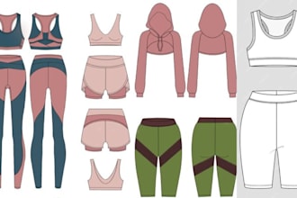 design fashion tech pack for active wear and  sport wear, gym wear, track suit