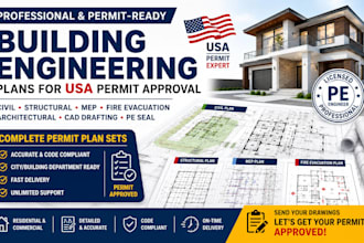 design civil structural mep plans, fire evacuation plan seal for USA permits