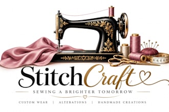 make custom apparel tailor sewing machine logo design for your fashion brand