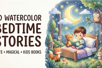 illustrate cute 3d watercolor bedtime and picture book stories