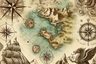 make you fantasy map or ship illustration with cool details