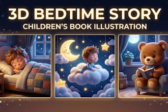 create cute 3d bedtime story illustrations for childrens books