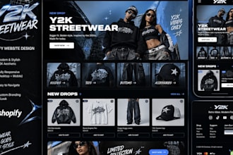 design y2k shopify store streetwear website y2k website for your clothing brand