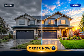professionally replace the blue sky and grass for real estate photos exposure