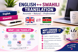translate english to swahili or swahili to english professionally