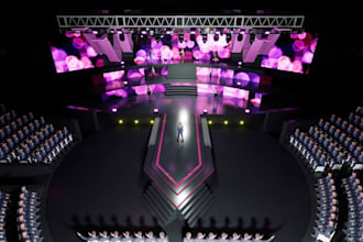 design concert stage layout,indoor runway arena event,entertainment venue render