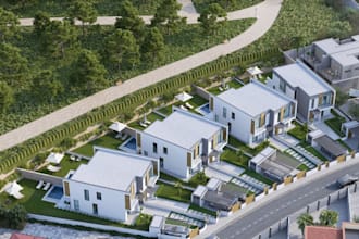 rebuild 3d duplex villa rendering, townhome, row houses, architectural complex