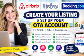 create your airbnb, vrbo and booking com listing and set up your ota account