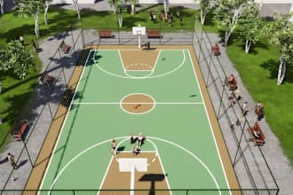create 3d padel, badminton, table tennis, sport field, basketball court, paddle