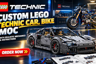 design lego technic car, bike moc with realistic mechanics and instructions