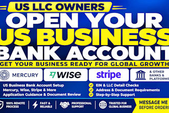 open US business bank for US llc owners, mercury wise stripe, USA bank creation
