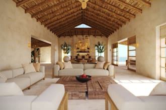 external 3d render for desert villa, organic modern resort design, outdoor space