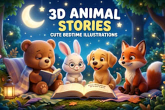 create adorable 3d animal bedtime story illustrations for kids