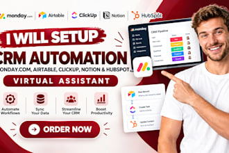 setup crm automation monday com, airtable, clickup, notion and hubspot