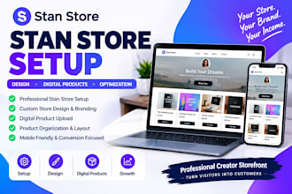 do stan store setup, design and digital product upload stan store marketing whop