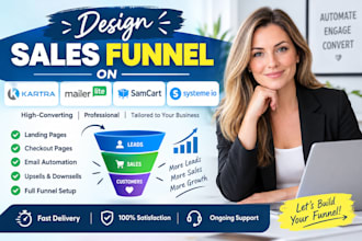 design sales funnel on kartra, mailerlite, samcart, or systeme io