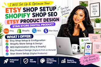 etsy shop setup shopify shop SEO, etsy product design stan store digital product