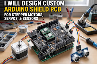 design custom arduino shield pcb for stepper motors, servos and sensors