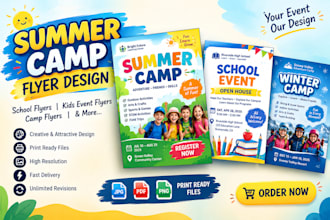 design modern camp flyer, school event flyer and kids poster