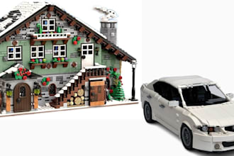 model 3d lego car, house, toy, van, christmas design, pdf instruction, part list