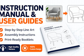 design a step by step instruction manual, user guide, and product assembly