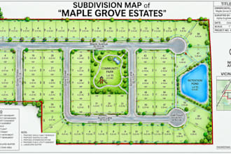 draw and render subdivision map, property map, parcel map and site plan