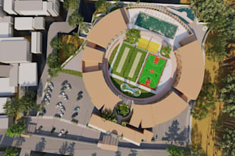 redesign 3d sport complex, paddle court, rackets, stadium design, seating bowl