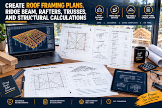 create roof framing plans, ridge beam, rafters, and structural calculation