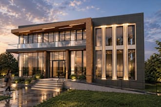 reconstruct 3d office building, 3d warehouse exterior render,glass facade design