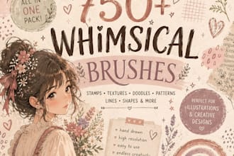 send 750 whimsical procreate brushes bundle