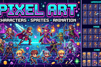 create pixel art animation, pixel art characters and sprites