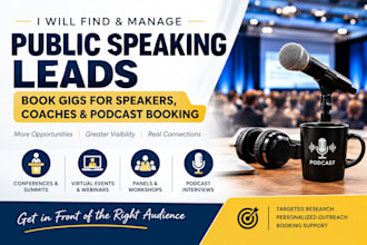 public speaking leads, book gigs for speakers, coaches and podcast booking