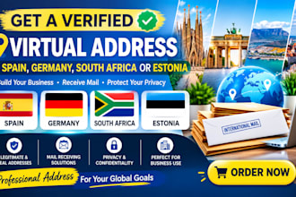 provide a verified virtual address in spain, germany, south africa, or estonia