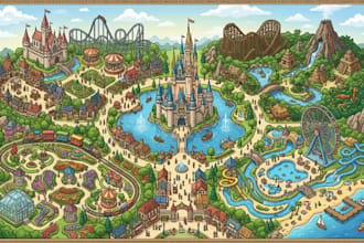 design custom theme park maps, amusement park maps and visitor guide maps
