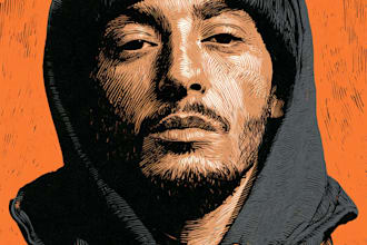 draw a custom digital art portrait in linocut style