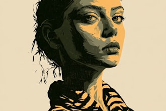draw a custom digital art portrait in linocut style