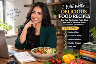 write recipe, healthy meal plans and professional cookbooks