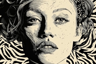 draw a custom digital art portrait in linocut style
