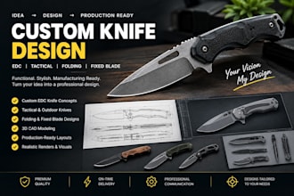 design custom edc tactical folding, fixed blade knife cad for production ready