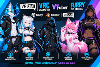 create a custom vrchat avatar, vrc character, vtuber or furry 3d model