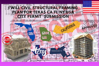 civil structural framing plan for texas ca fl ny USA city permit  submission