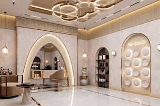 renovate 3d beauty salon interior, nail shop redesign, spa render layout design