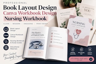 design professional book layout design canva workbook design nursing workbook