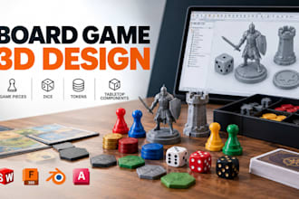 design board game products, tabletop cad, game pieces, tokens, dice, 3d model
